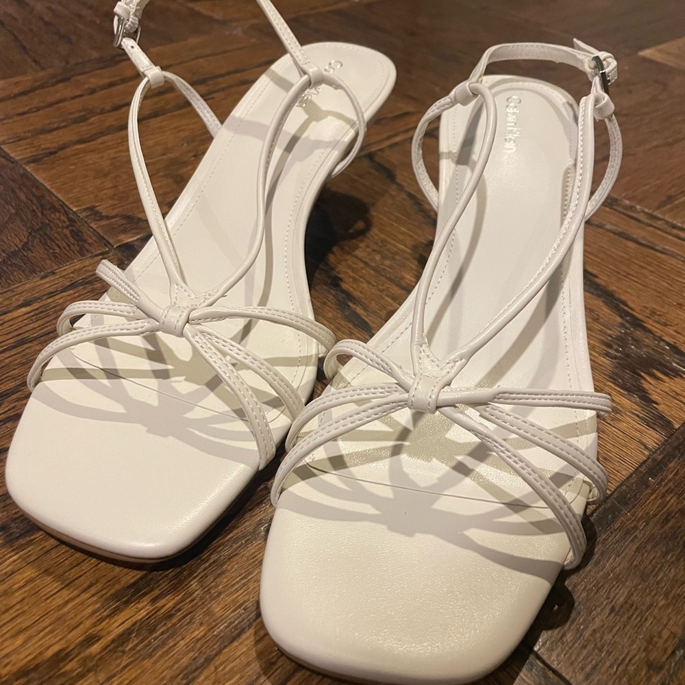 NEVER WORN Calvin Klein White Strappy Sandals with kitten heel